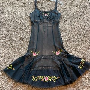 Betsey Johnson Vintage Black Embroidered Dress Sz 6